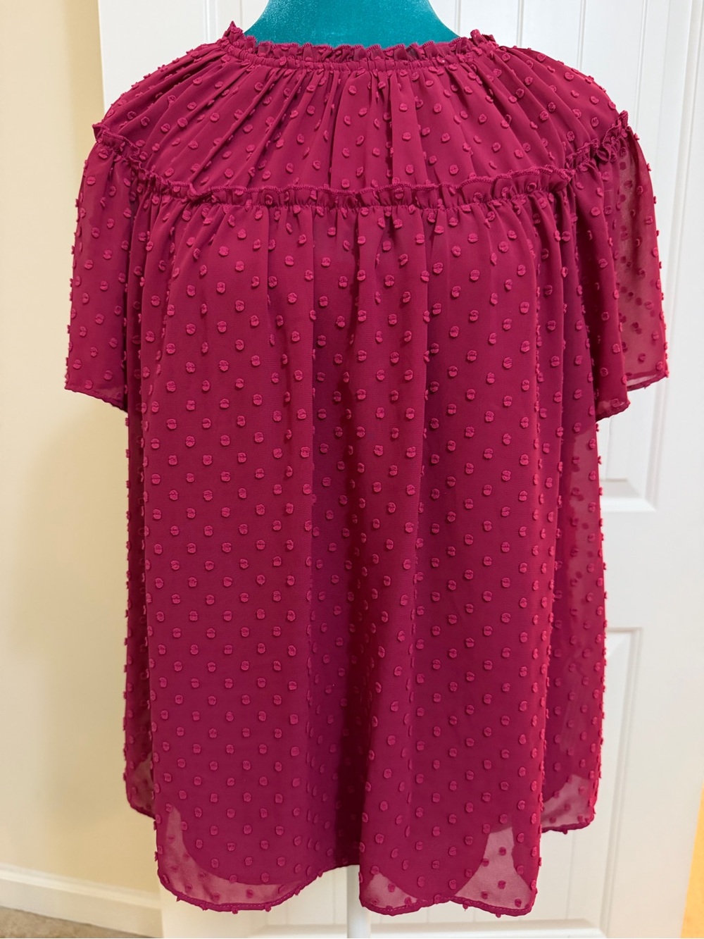 J. Crew Raspberry Swiss Dot Peasant Top w/Camisole Sz Large